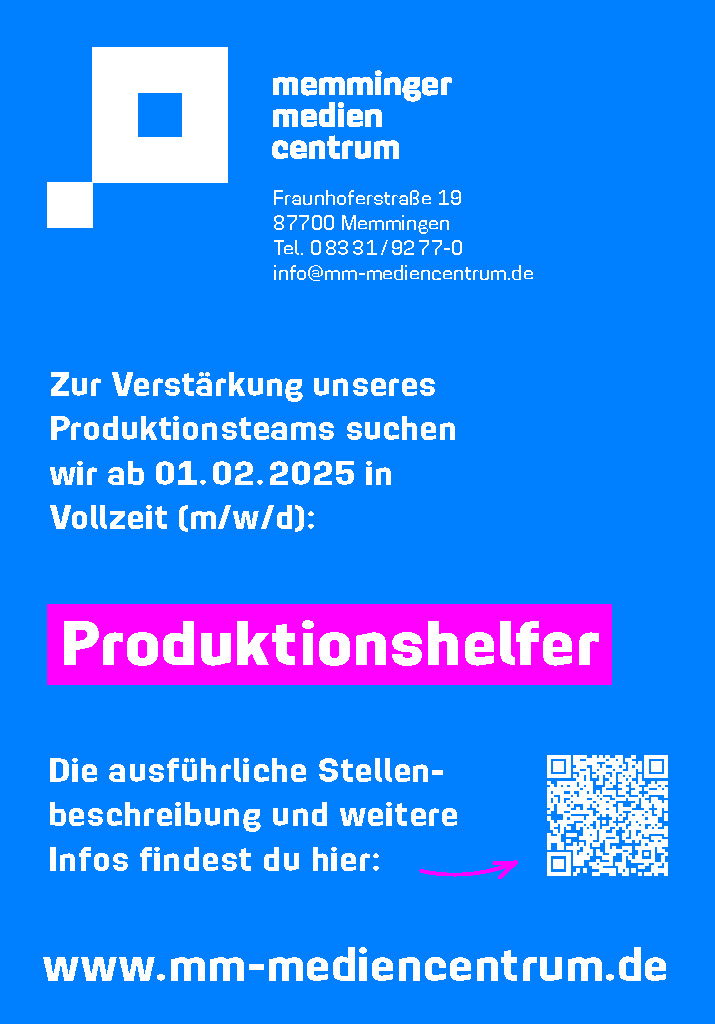 Das Memminger Mediencentrum sucht einen Produktionshelfer (m/w/d)